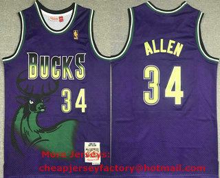 Men's Milwaukee Bucks #34 Ray Allen 1996-97 Purple Hardwood Classic Swingman Throwback Jersey