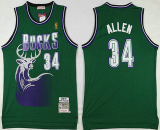 Men's Milwaukee Bucks #34 Ray Allen ABA Hardwood Classic Swingman Green Throwback Jersey