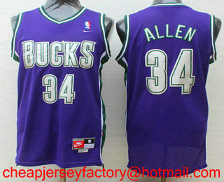 Men's Milwaukee Bucks #34 Ray Allen Purple Hardwood Classics Soul Swingman Throwback Jersey