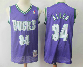 Men's Milwaukee Bucks #34 Ray Allen Purple Hardwood Classics Soul Swingman Throwback Jersey