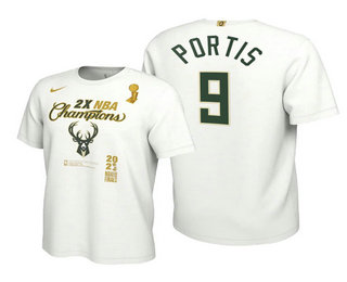 Men's Milwaukee Bucks #9 Bobby Portis 2021 White Finals Champions Locker Room T-Shirt