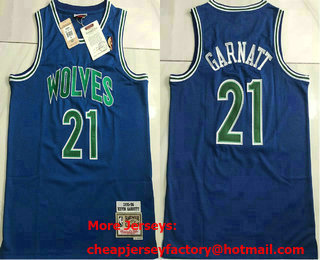 Men's Minnesota Timberwolves #21 Kevin Garnett 1995-96 Blue Green Hardwood Classics AU Throwback Jersey