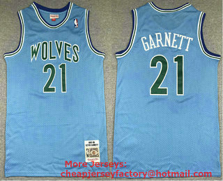 Men's Minnesota Timberwolves #21 Kevin Garnett 1995-96 Blue Hardwood Classics Soul Swingman Throwback Jersey