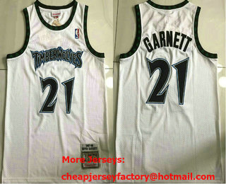 Men's Minnesota Timberwolves #21 Kevin Garnett 1995-96 White Hardwood Classics Soul AU Throwback Jersey