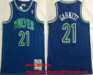 Men's Minnesota Timberwolves #21 Kevin Garnett 1997-98 Blue Throwback AU Jersey