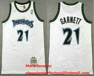 Men's Minnesota Timberwolves #21 Kevin Garnett 1997-98 White Hardwood Swingman Throwback Jersey