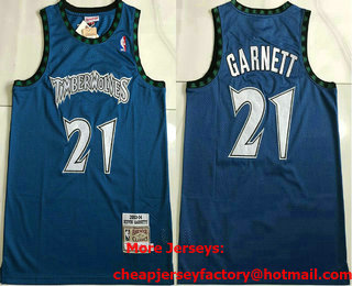 Men's Minnesota Timberwolves #21 Kevin Garnett 2003-04 Blue Hardwood Classics Soul AU Throwback Jersey