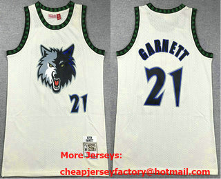 Men's Minnesota Timberwolves #21 Kevin Garnett Cream Team Logo Throwback Swingman Jersey