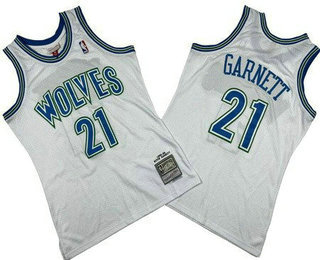 Men's Minnesota Timberwolves #21 Kevin Garnett White 1995 Throwback Swingman Jersey