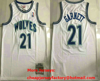 Men's Minnesota Timberwolves #21 Kevin Garnett White Hardwood Classics Soul AU Throwback Jersey