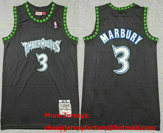 Men's Minnesota Timberwolves #3 Stephen Marbury Black 1997 Throwback Swingman Jersey