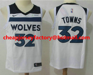 Men's Minnesota Timberwolves #32 Karl-Anthony Towns New White 2017-2018 Nike Swingman Fitbit Stitched NBA Jersey