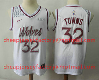 Men's Minnesota Timberwolves #32 Karl Anthony Towns White Nike Swingman 2018 playoffs Earned Edition Stitched Jersey With The Sponsor Logo