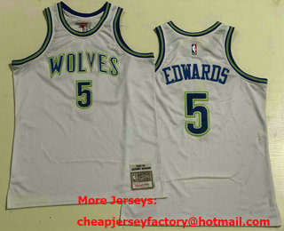 Men's Minnesota Timberwolves #5 Anthony Edwards 2023-24 White Hardwood AU Throwback Jersey