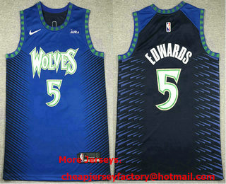 Men's Minnesota Timberwolves #5 Anthony Edwards Blue Black 2022 City Edition Swingman Stitched Jersey