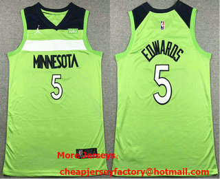 Men's Minnesota Timberwolves #5 Anthony Edwards Green Statement Sponsor Stitched Swingman Jersey