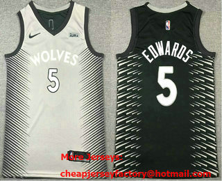 Men's Minnesota Timberwolves #5 Anthony Edwards Grey Black Sponsor Stitched Swingman Jersey