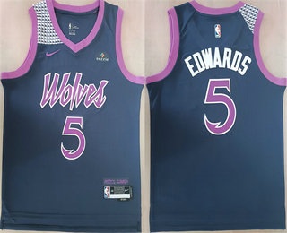 Men's Minnesota Timberwolves #5 Anthony Edwards Navy Stitched jersey