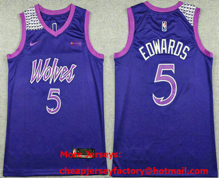 Men's Minnesota Timberwolves #5 Anthony Edwards Purple Sponsor Swingman Jersey