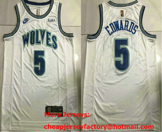 Men's Minnesota Timberwolves #5 Anthony Edwards White Classic Icon Sponsor AU Jersey