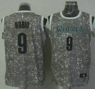 Men's Minnesota Timberwolves #9 Ricky Rubio 2015 Gray City Lights Swingman Jersey