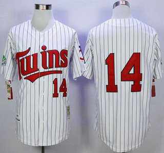 Men's Minnesota Twins #14 Kent Hrbek White With Blue Strip Throwback Jersey