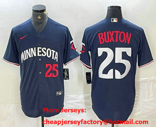 Men's Minnesota Twins #25 Byron Buxton Number 2023 Navy Blue Cool Base Stitched Jersey 02