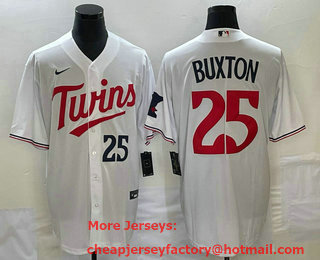 Men's Minnesota Twins #25 Byron Buxton Number White Red Stitched MLB Cool Base Nike Jersey