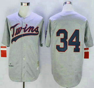 Men's Minnesota Twins #34 Kirby Puckett 1969 Gray Wool Mitchell & Ness Throwback Jersey