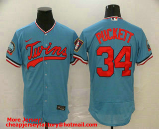 Men's Minnesota Twins #34 Kirby Puckett Light Blue Stitched MLB Flex Base Nike Jersey