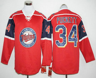 Men's Minnesota Twins #34 Kirby Puckett Retired Red Long Sleeve Baseball Jersey