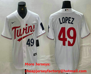 Men's Minnesota Twins #49 Pablo Lopez Number White Stitched MLB Cool Base Nike Jersey