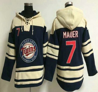Men's Minnesota Twins #7 Joe Mauer Alternate Navy Blue MLB Hoody
