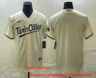 Men's Minnesota Twins Blank Cream Cool Base Stitched Baseball Jersey