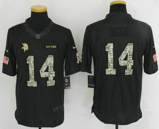Men's Minnesota Vikings #14 Stefon Diggs Black Anthracite 2016 Salute To Service Stitched NFL Nike Limited Jersey