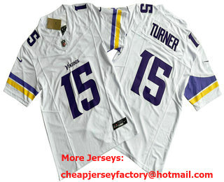 Men's Minnesota Vikings #15 Dallas Turner White 2024 FUSE Vapor Limited Stitched Jersey