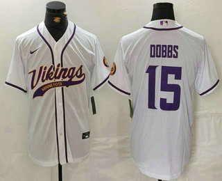 Men's Minnesota Vikings #15 Joshua Dobbs White Cool Base Stitched Baseball Jersey