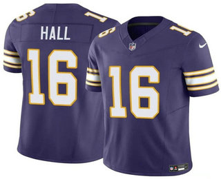 Men's Minnesota Vikings #16 Jaren Hall Purple 2023 FUSE Vapor Limited Throwback Stitched Jersey