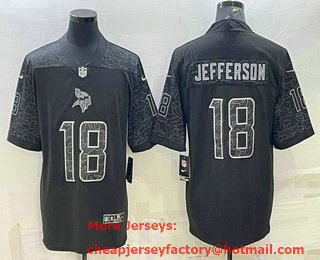 Men's Minnesota Vikings #18 Justin Jefferson Black Reflective Limited Stitched Football Jersey