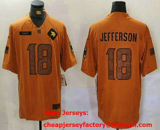 Men's Minnesota Vikings #18 Justin Jefferson Brown 2023 Salute To Service Limited Stitched Jersey