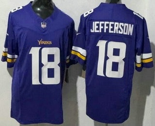 Men's Minnesota Vikings #18 Justin Jefferson Limited Purple 2025 Captain Patch FUSE Vapor Jersey