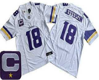Men's Minnesota Vikings #18 Justin Jefferson Limited White C Patch FUSE Vapor Jersey