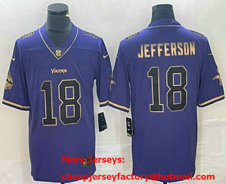 Men's Minnesota Vikings #18 Justin Jefferson Purple Golden Edition Stitched Nike Limited Jersey