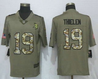 Men's Minnesota Vikings #19 Adam Thielen Olive with Camo 2017 Salute To Service Stitched NFL Nike Limited Jersey