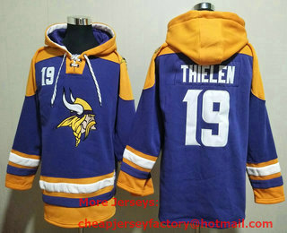 Men's Minnesota Vikings #19 Adam Thielen Purple Ageless Must Have Lace Up Pullover Hoodie