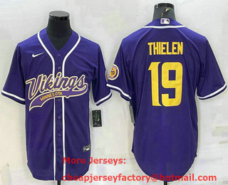 Men's Minnesota Vikings #19 Adam Thielen Purple Yellow With Patch Cool Base Stitched Baseball Jersey