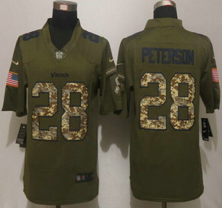 Men's Minnesota Vikings #28 Adrian Peterson Green Salute to Service 2015 NFL Nike Limited Jersey