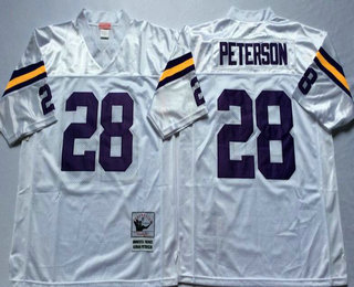 Men's Minnesota Vikings #28 Adrian Peterson White Mitchell & Ness Throwback Jersey - V-neck