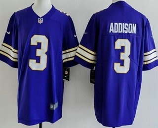 Men's Minnesota Vikings #3 Jordan Addison Limited Purple Classic Vapor Jersey