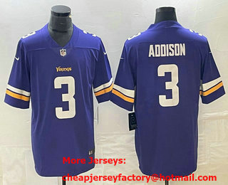 Men's Minnesota Vikings #3 Jordan Addison Purple 2022 Vapor Untouchable Stitched Limited Jersey